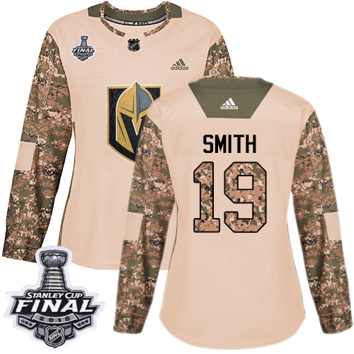 Adidas Golden Knights #19 Reilly Smith Camo Authentic Veterans Day 2018 Stanley Cup Final Women's Stitched NHL Jersey